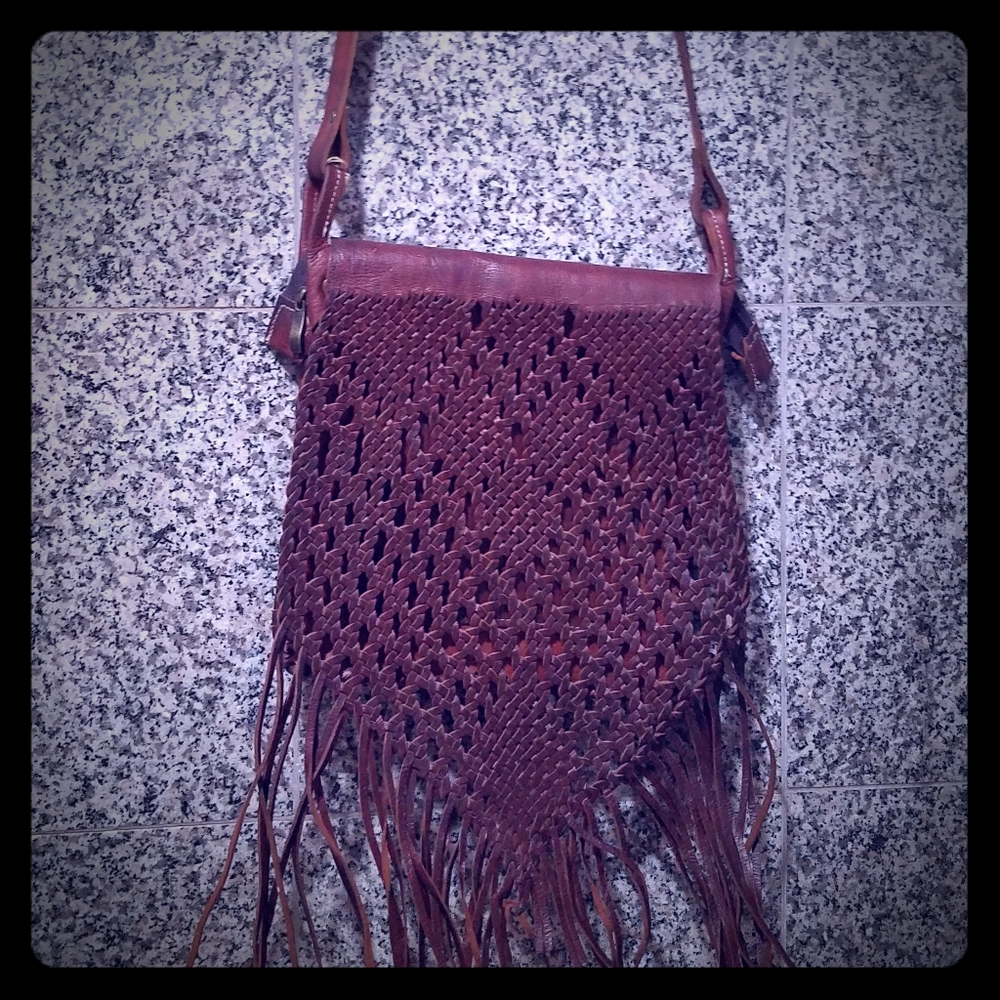 Handwoven leather crossbody purse